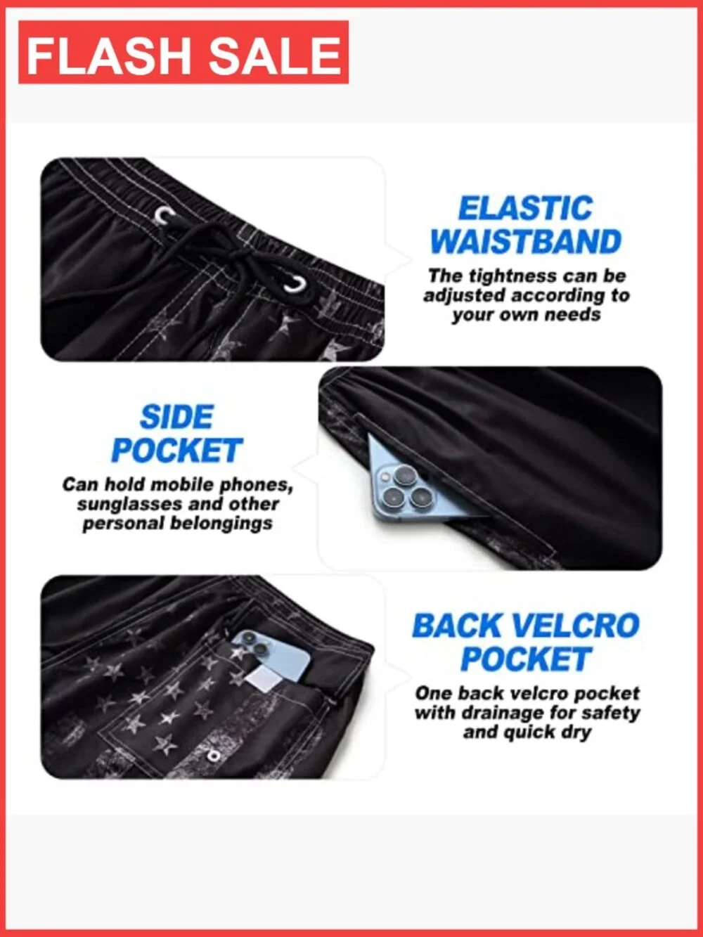 Quick Dry Board Shorts with Mesh Lining Swim Trunks UPF 50+
